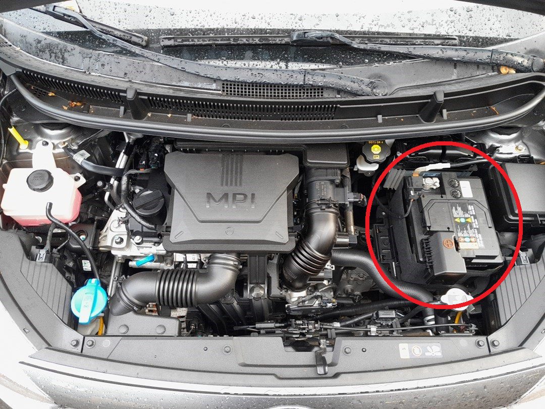 Kia Picanto JA battery location under bonnet