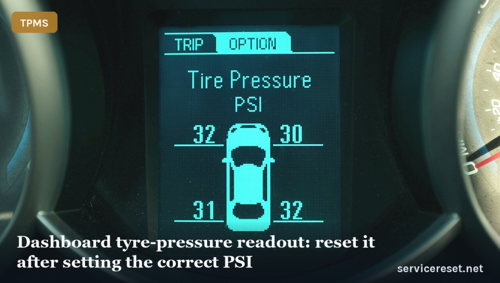 Dashboard tyre-pressure (TPMS) readout.