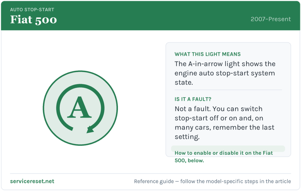 Fiat 500 auto stop-start warning light and how to enable or disable it.