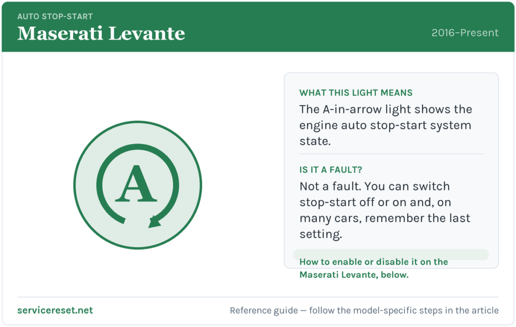 Maserati Levante auto stop-start warning light and how to enable or disable it.