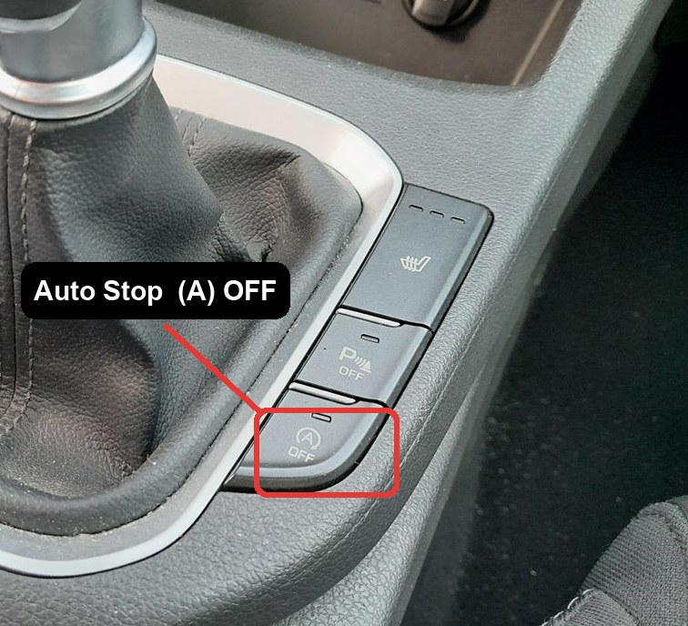 Auto Stop (A) OFF button on the Hyundai i30 Mk3 centre console