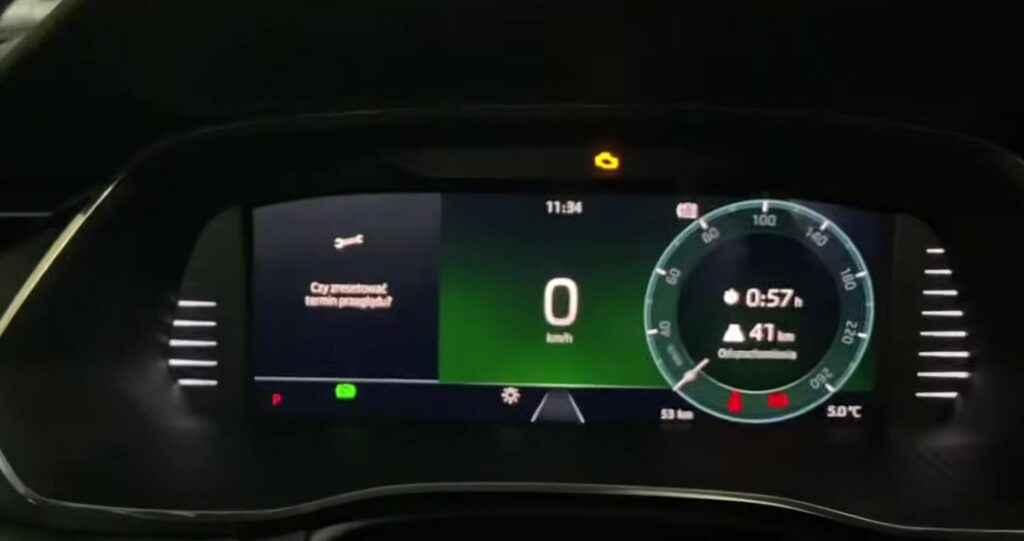 Skoda Octavia Mk4 virtual cockpit showing the service reset prompt.