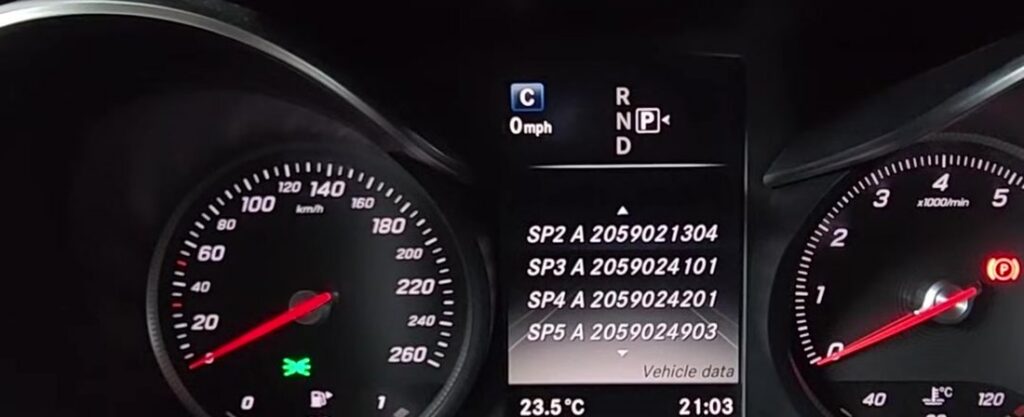 Mercedes W205 hidden vehicle data engineering menu on the instrument cluster