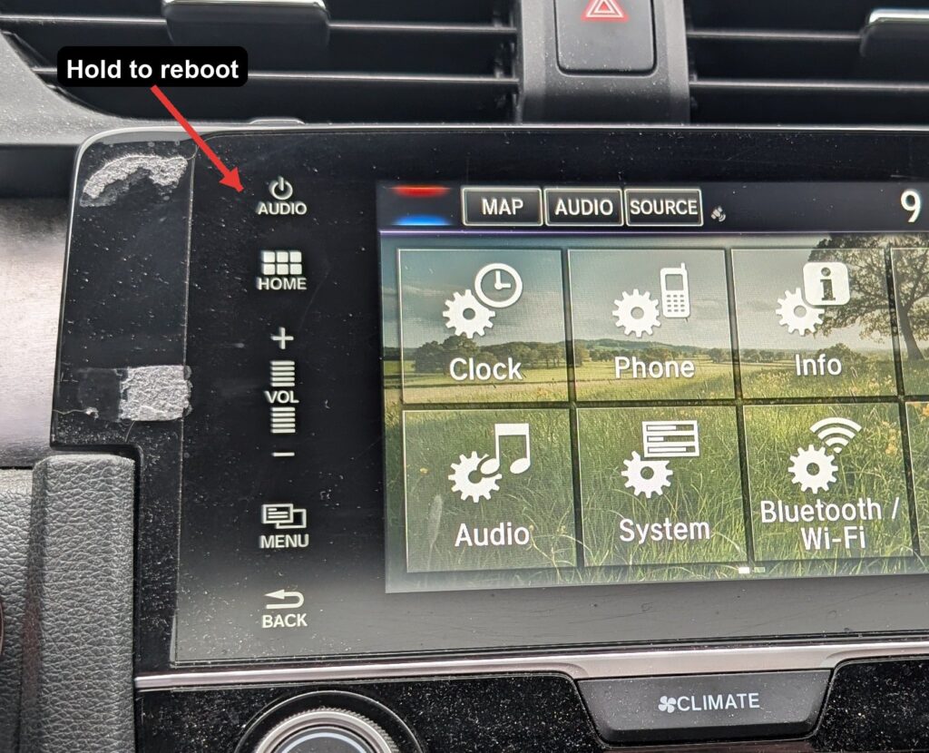 AUDIO power button on the Honda Civic Mk10 Display Audio bezel