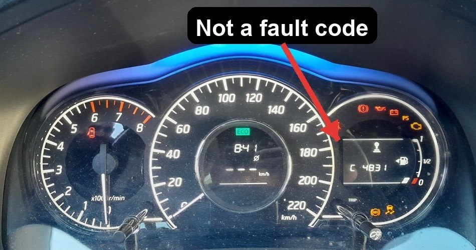 Nissan Note E12 cluster in self-diagnosis mode showing internal code C 4831