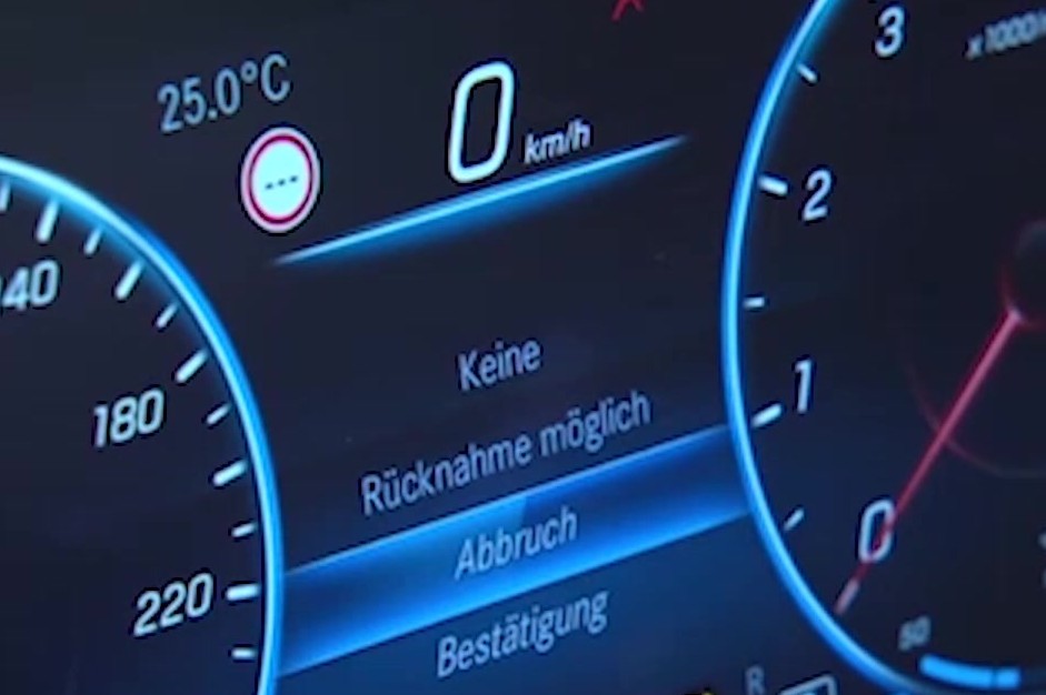Mercedes A-Class W177 cluster showing the ASSYST PLUS cannot-be-undone confirmation screen.