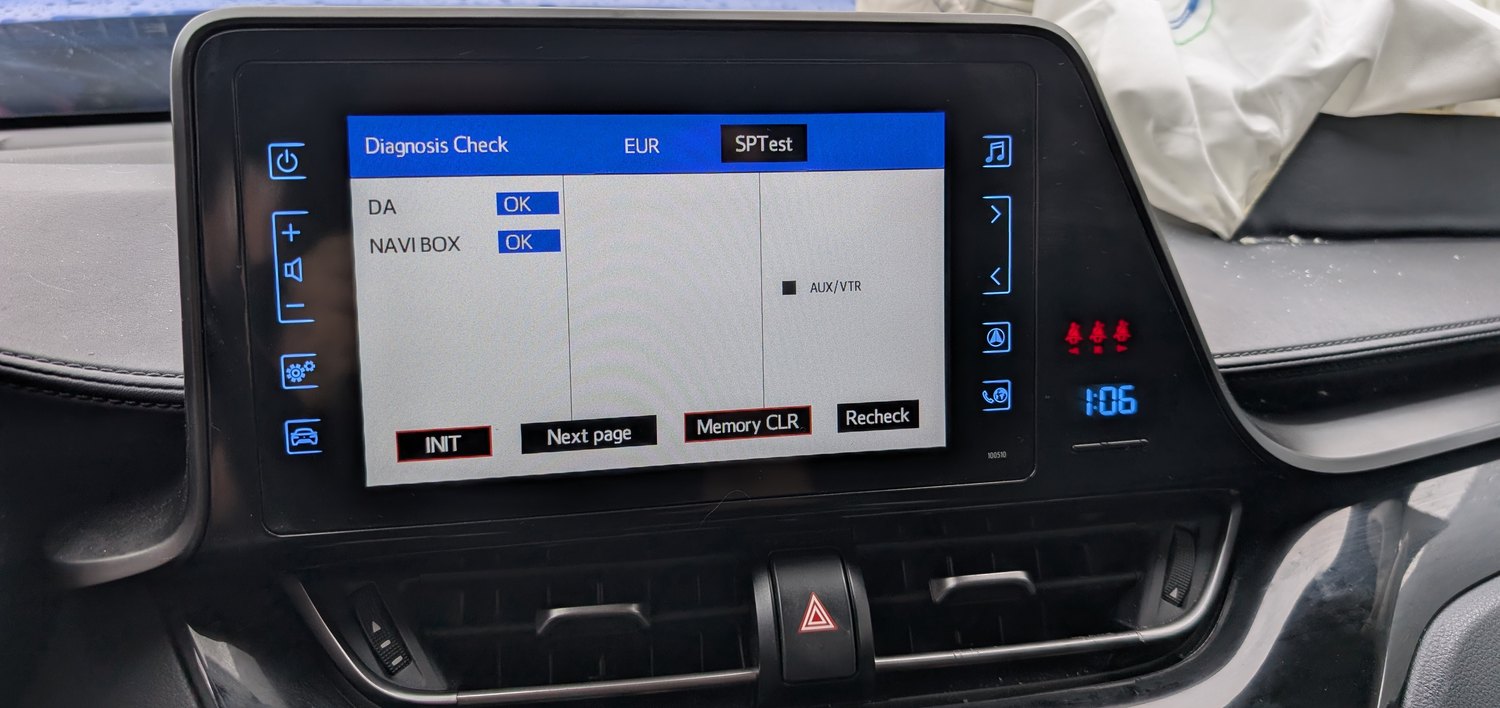 Toyota C-HR Mk1 head-unit Diagnosis Check service screen showing module status