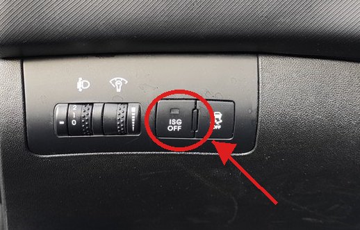 ISG OFF Stop and Start button on the Kia cee'd Mk1 (ED) dashboard, circled