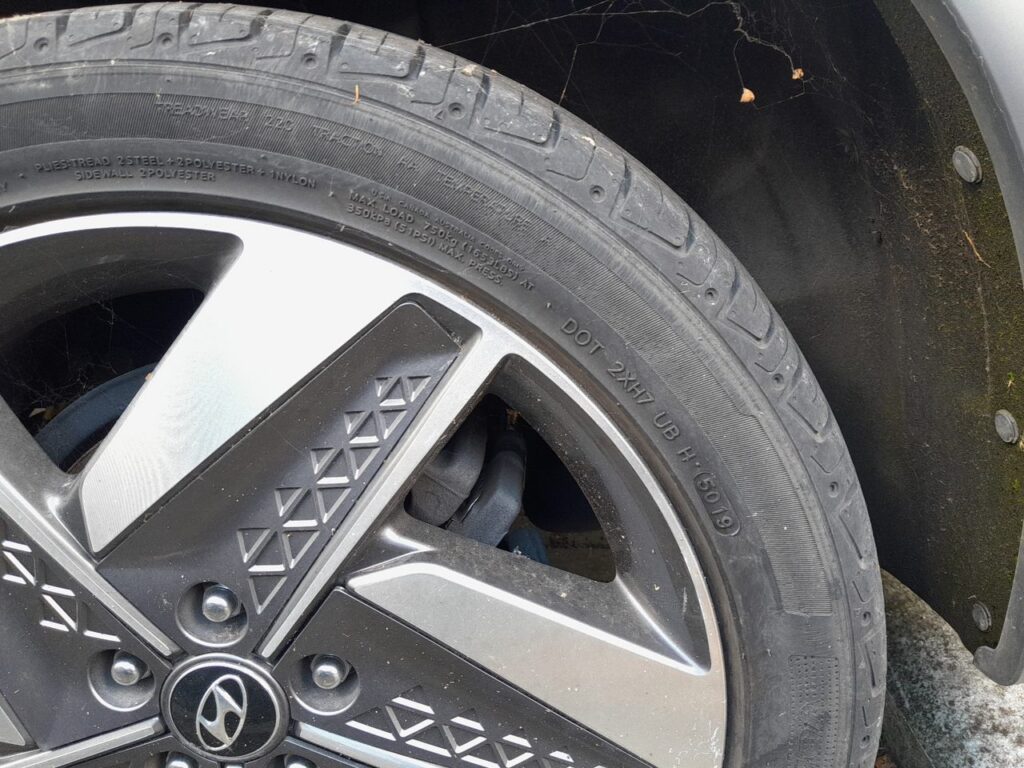 Tyre sidewall stamped MAX LOAD 750 kg, the weight a load index represents