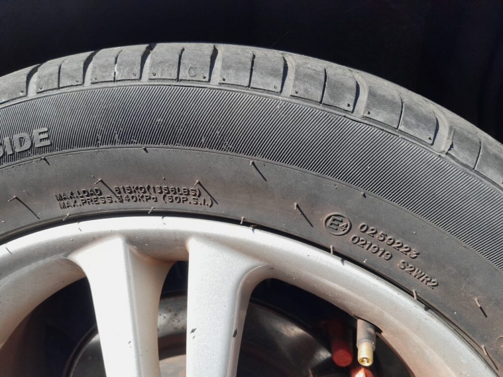 Tyre sidewall stamped MAX PRESS 340 kPa 50 psi, the maximum not the recommended pressure