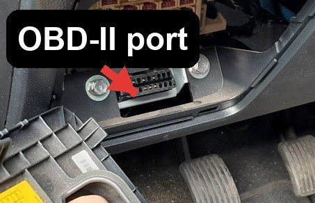 OBD-II port location on a Hyundai i10 (IA, 2014-2019)