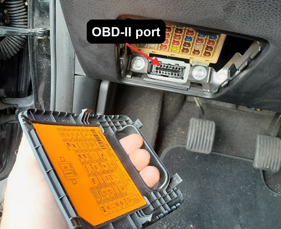 OBD-II port location on a Kia Picanto (JA, 2017-present)