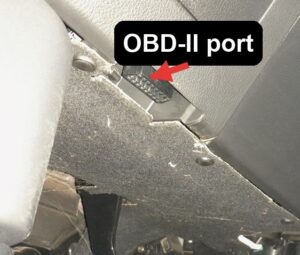 OBD-II diagnostic port location on the Mitsubishi Outlander Mk3 (GF) 2012-2021