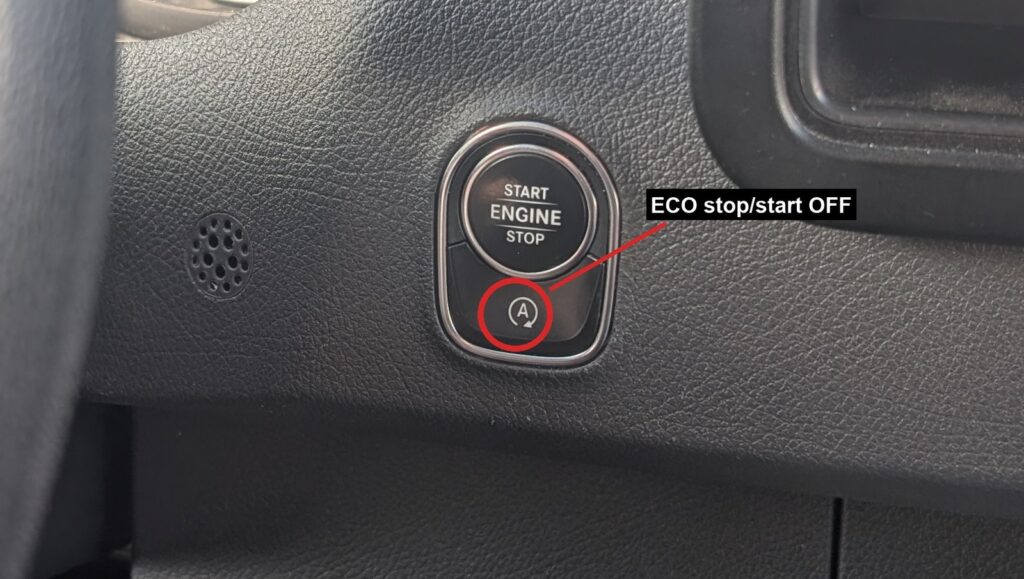 ECO start/stop off button on the Mercedes Sprinter dashboard