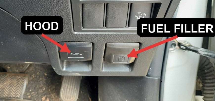Toyota Hilux hood release and fuel-filler release levers