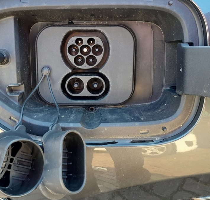 Mazda 6e CCS Combo 2 charge port with Type 2 AC and DC rapid-charge inlets