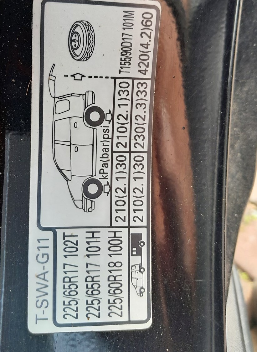 Honda CR-V Mk3 tire pressure placard on the door pillar